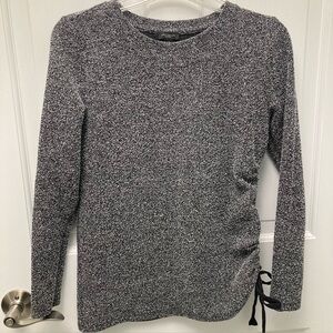Ann Taylor Factory Black and Light Gray top, adjustable side ruching, Size: XS